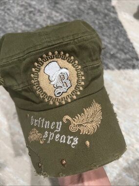 Britney Spears Olive Green Embroidered Military Cap
